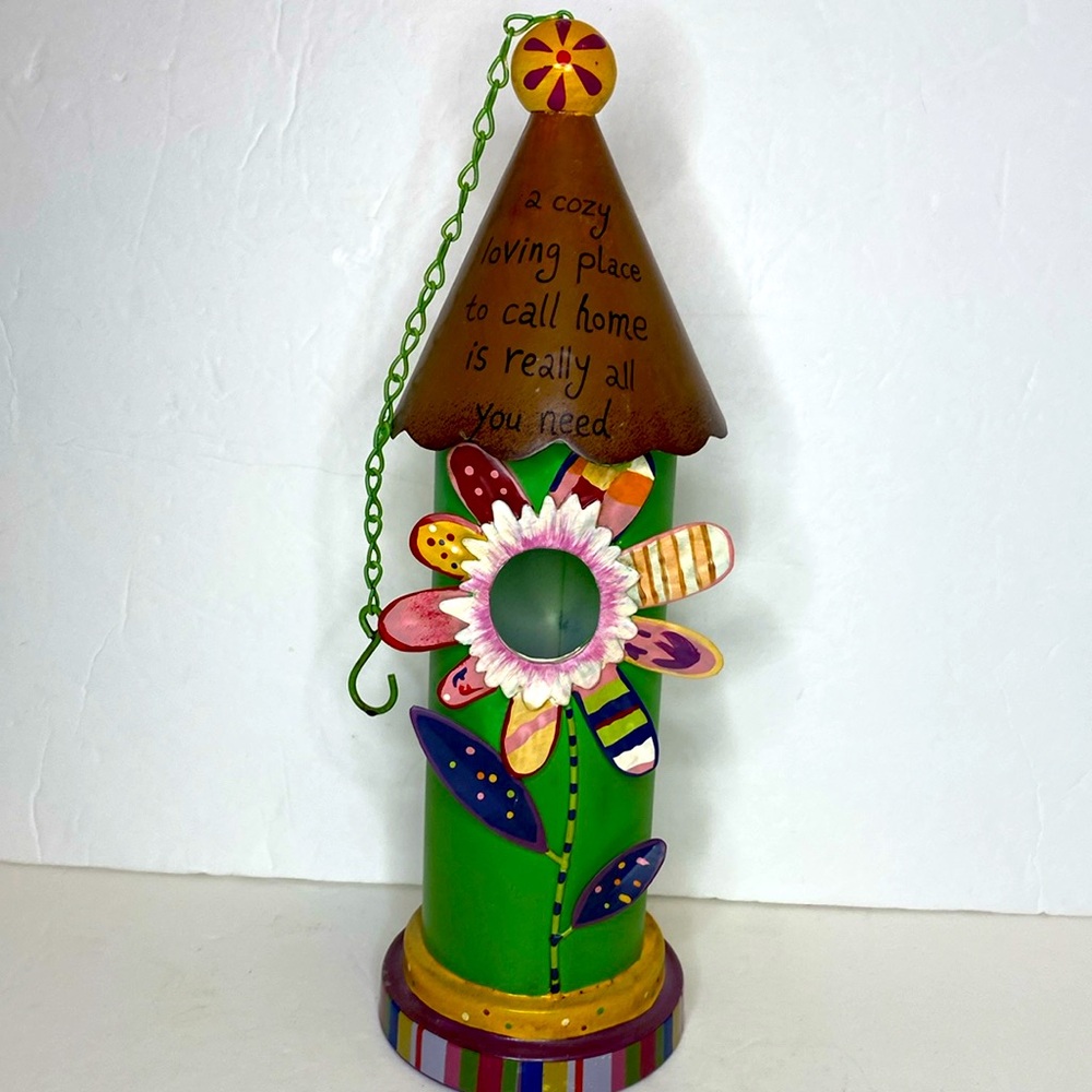 Lori Siebert Metal Decorative Flower with Saying Hanging Birdhouse Decor
